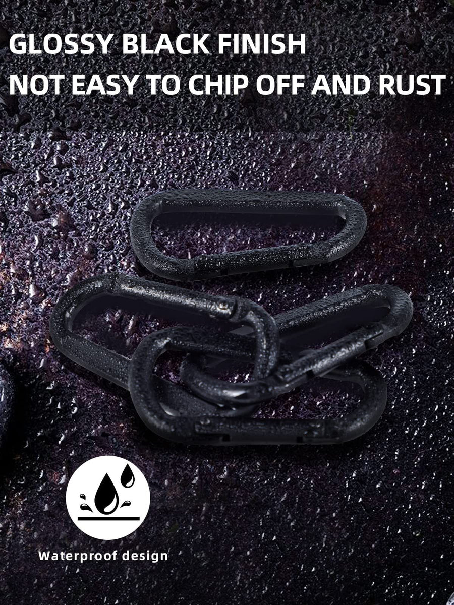 Heavy Duty Black Carabiner Clip -3.14" Carabiners D Shaped Spring Hooks-3pcs. Easily operate the loaded gate with one hand.