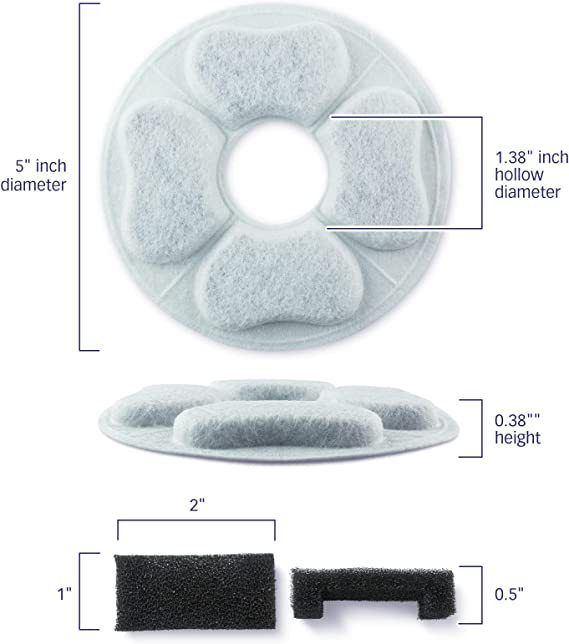 8 Packs Cat Water Fountain Food Grade Replacement Filters & Sponges Automatic Pet (8 Carbon Filters+8 Sponge Filters)