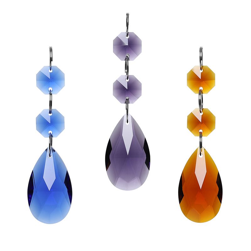 3pcs Teardrop Chandelier Lighting Crystals Pendant Accessories Almond Prism Pendant Connected Glass Octagon Beads Hanging