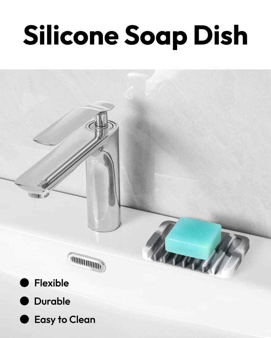 Bathroom Soap Dish, Silicone Soap Holder for Bar Soap, Pack of 2 Kitchen, Easy Cleaning,Keep Soap Bars Dry Clean(Gray & White)