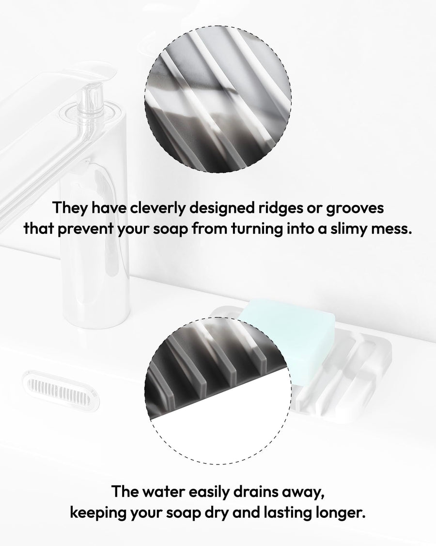 Bathroom Soap Dish, Silicone Soap Holder for Bar Soap, Pack of 2 Kitchen, Easy Cleaning,Keep Soap Bars Dry Clean(Gray & White)