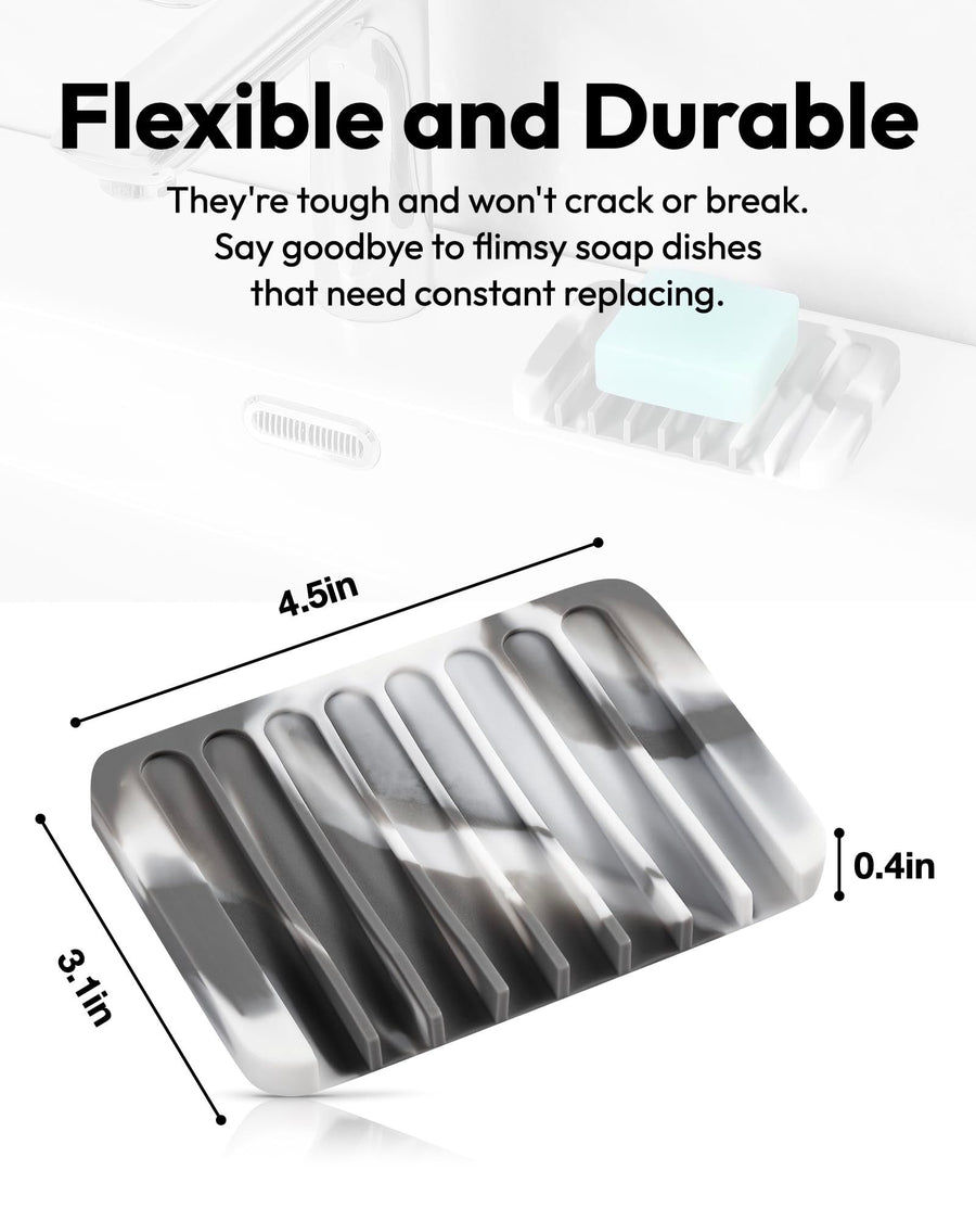 Bathroom Soap Dish, Silicone Soap Holder for Bar Soap, Pack of 2 Kitchen, Easy Cleaning,Keep Soap Bars Dry Clean(Gray & White)