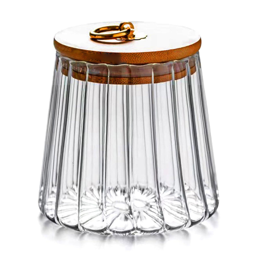 Glass Coffee Nuts Canister Airtight Storage Jar Petal Decorative Container with Bamboo Lid Metal Handle Easy(Large Conical)