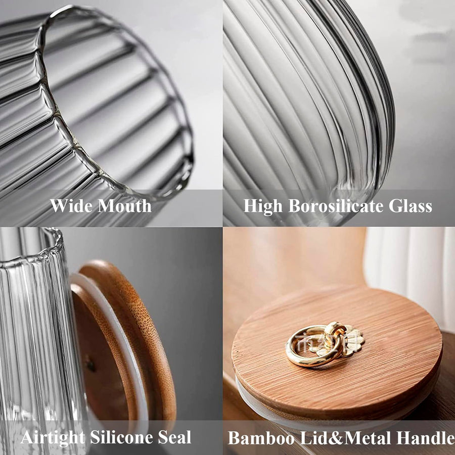 Glass Coffee Nuts Canister Airtight Storage Jar Petal Decorative Container with Bamboo Lid Metal Handle Easy(Large Conical)