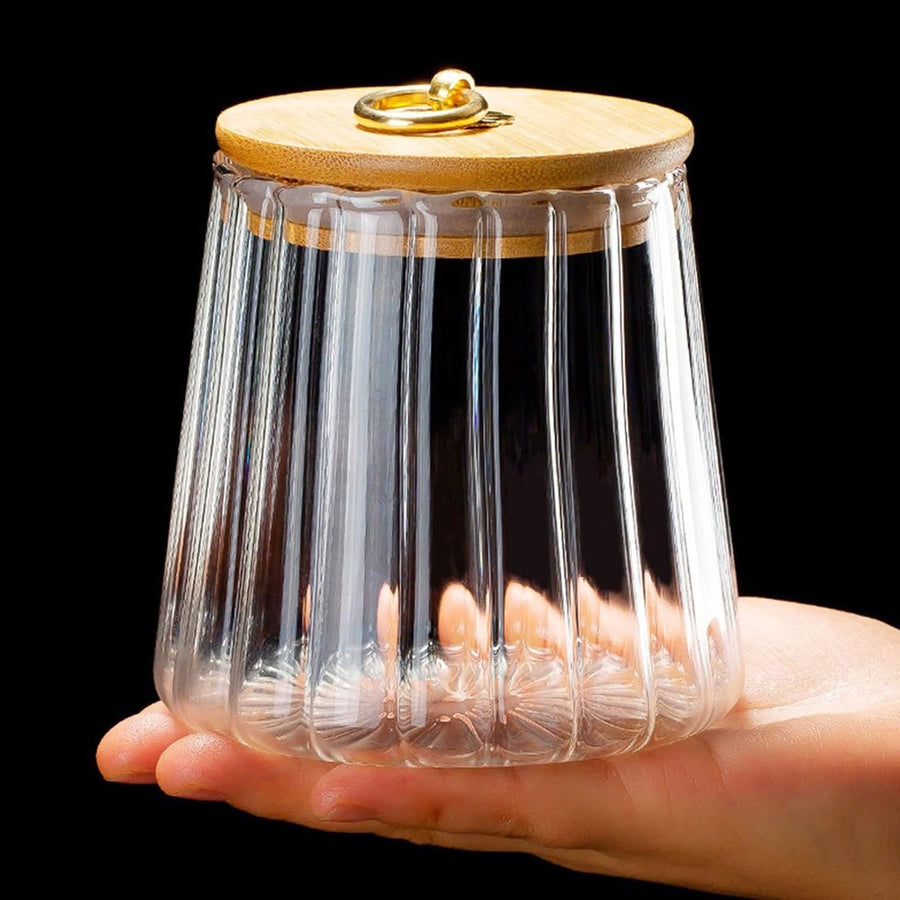 Glass Coffee Nuts Canister Airtight Storage Jar Petal Decorative Container with Bamboo Lid Metal Handle Easy(Large Conical)
