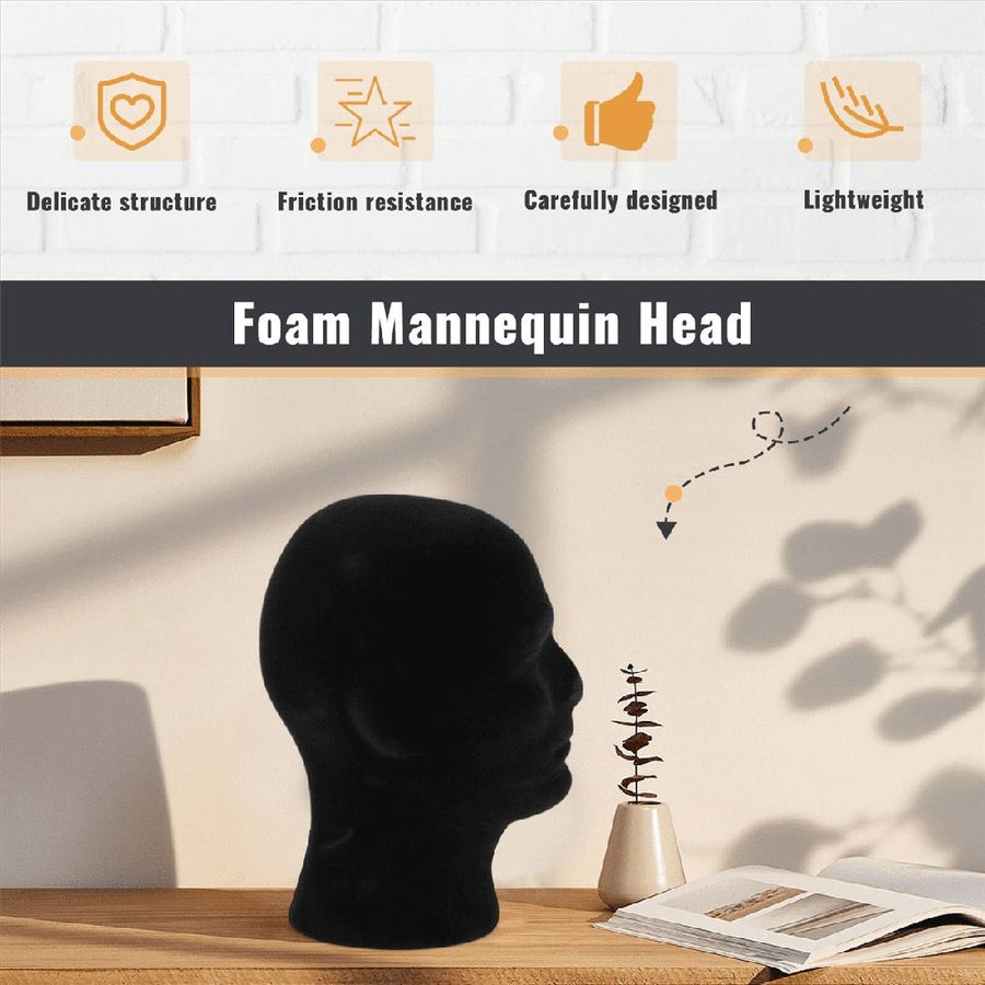 Polystyrene Black Foam Men Model Mannequin Head Dummy Stand Shop Display Hat, 2 x BLACK, image 4