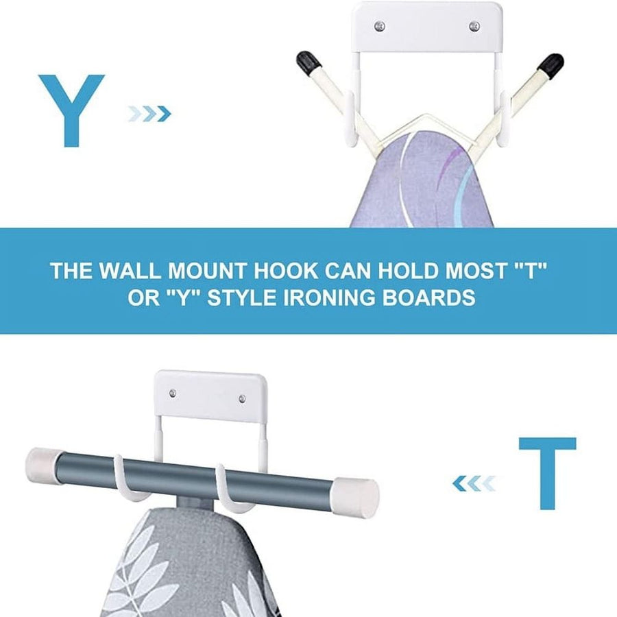 Ironing Board Hanger, Ironing Board Hook, Wall Mounted Holder, & Small Ironing Board (Matte White)