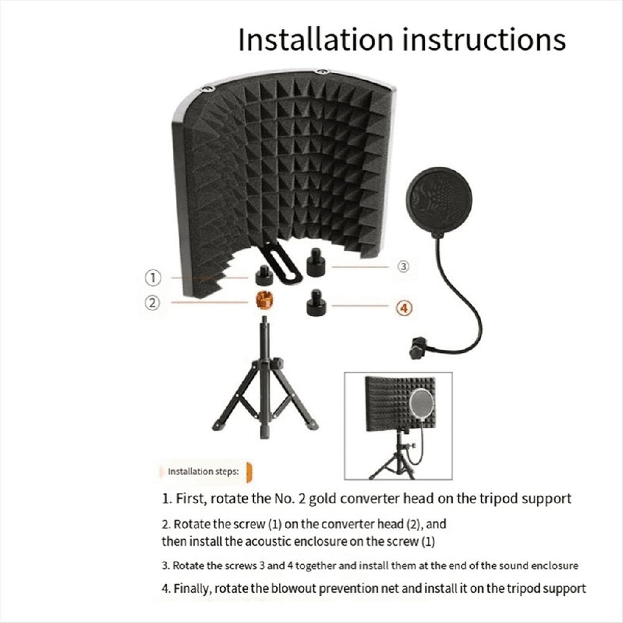 Microphone Isolation Screen Mic Sound Absorbing Screens Adjustable for Broadcasting Podcasts Recording Singing Studio