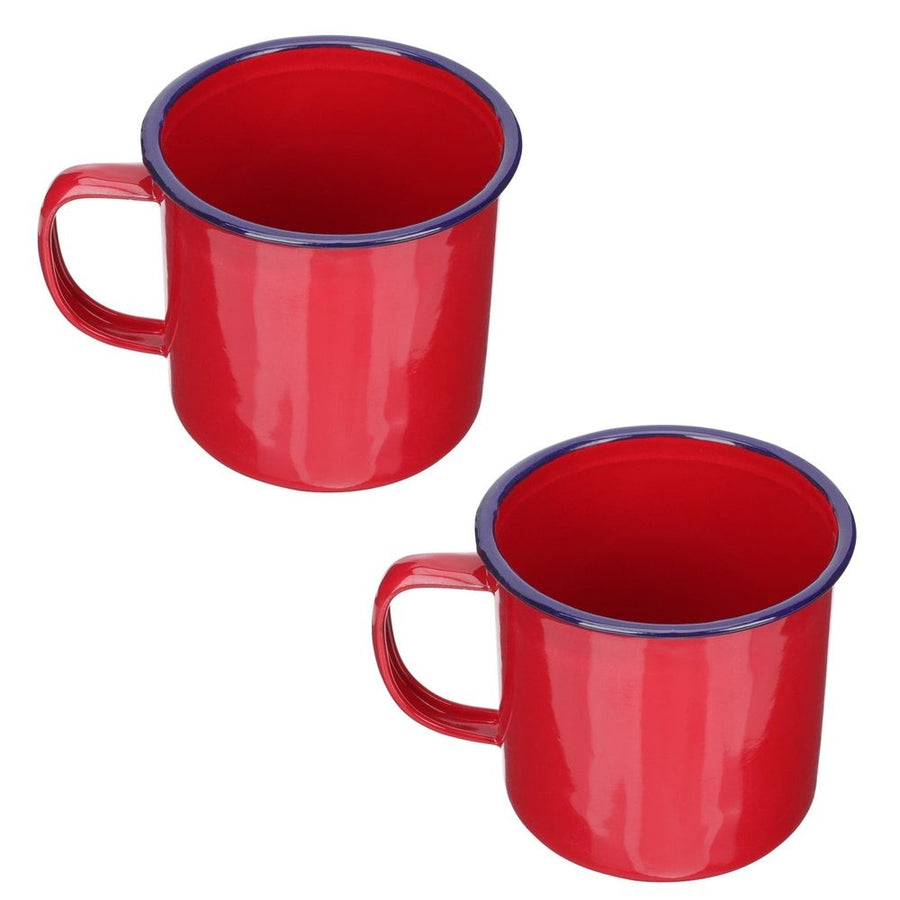 2Pcs Premium Red Enamel Mugs Household Water Cups with Handle for Easy Use