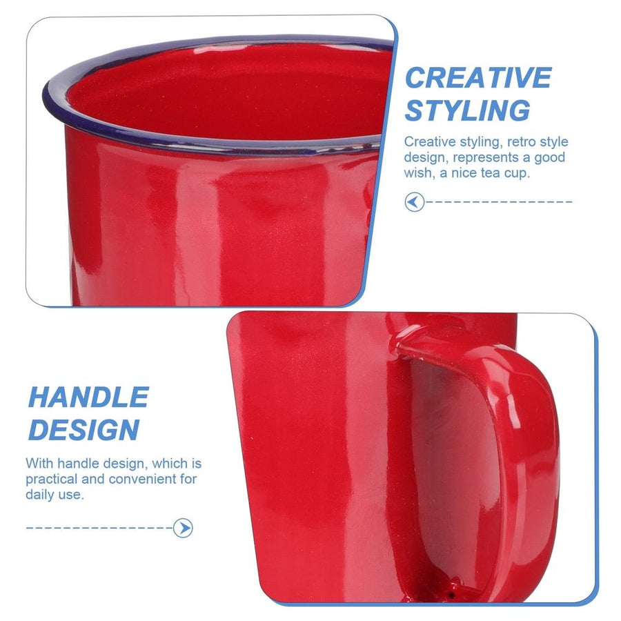 2Pcs Premium Red Enamel Mugs Household Water Cups with Handle for Easy Use