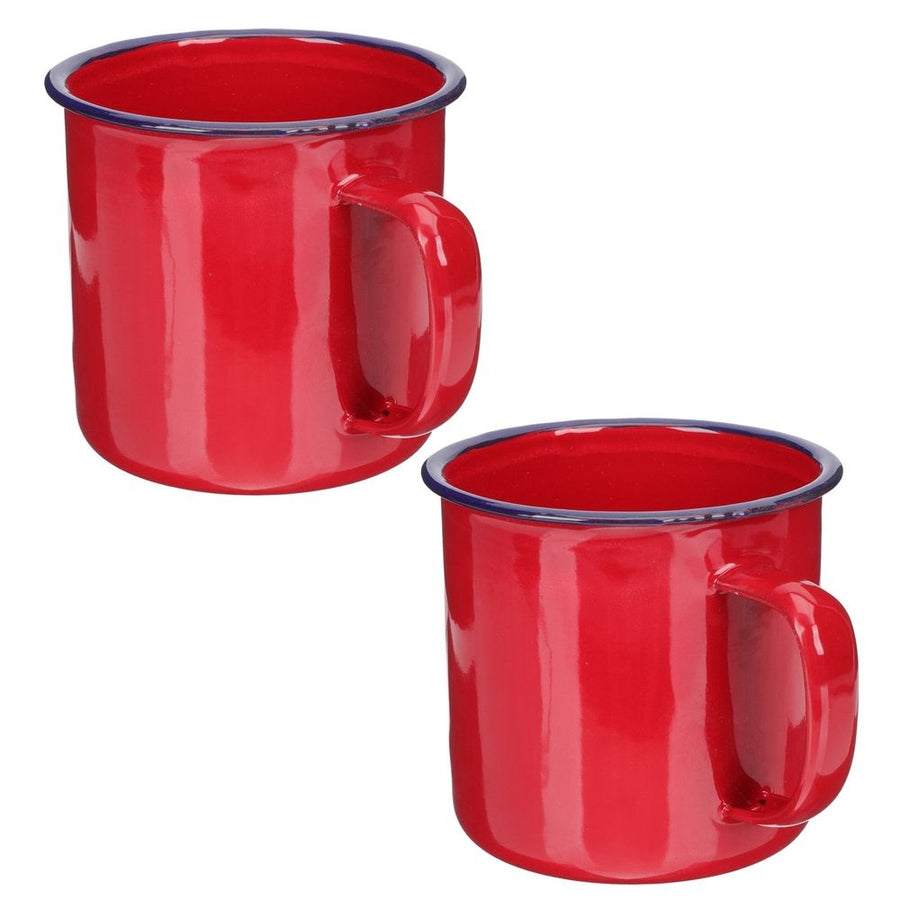 2Pcs Premium Red Enamel Mugs Household Water Cups with Handle for Easy Use