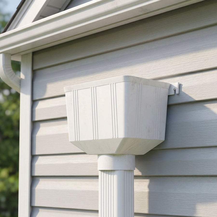 White Downspout Diverter Connector for Outdoor Rainwater System