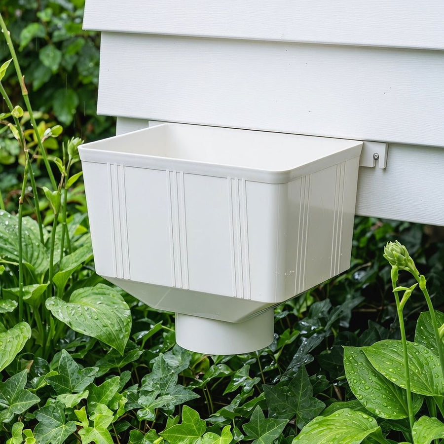 White Downspout Diverter Connector for Outdoor Rainwater System