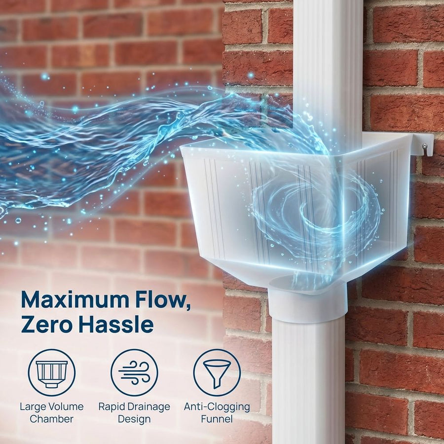 White Downspout Diverter Connector for Outdoor Rainwater System