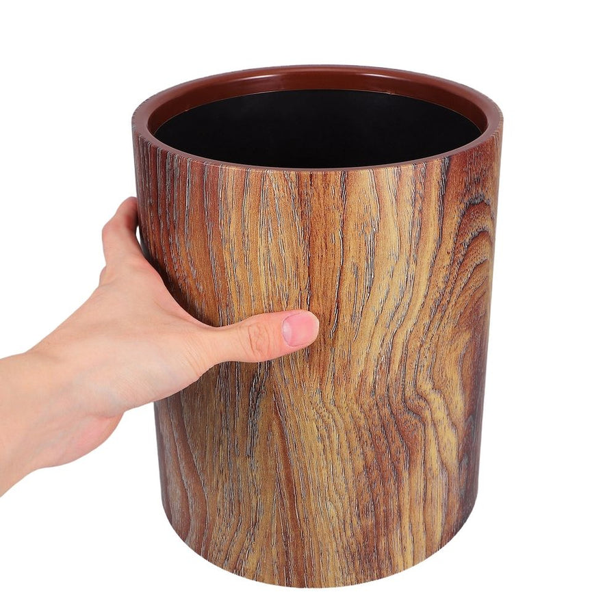 Vintage Style Plastic Trash Can with Wood Pattern, Waste Bin for Home, Bedroom, Office Use