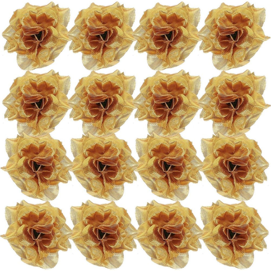 50pcs Artificial Wedding Flowers for Hat Decoration, Golden Plastic Floral Embellishments for Women Accessories