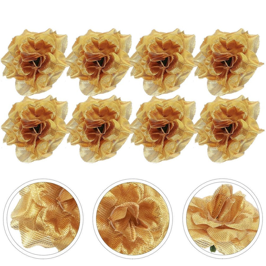 50pcs Artificial Wedding Flowers for Hat Decoration, Golden Plastic Floral Embellishments for Women Accessories