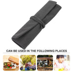 Practical Dark Grey Linen Cutlery Pouch for Travel and Storage