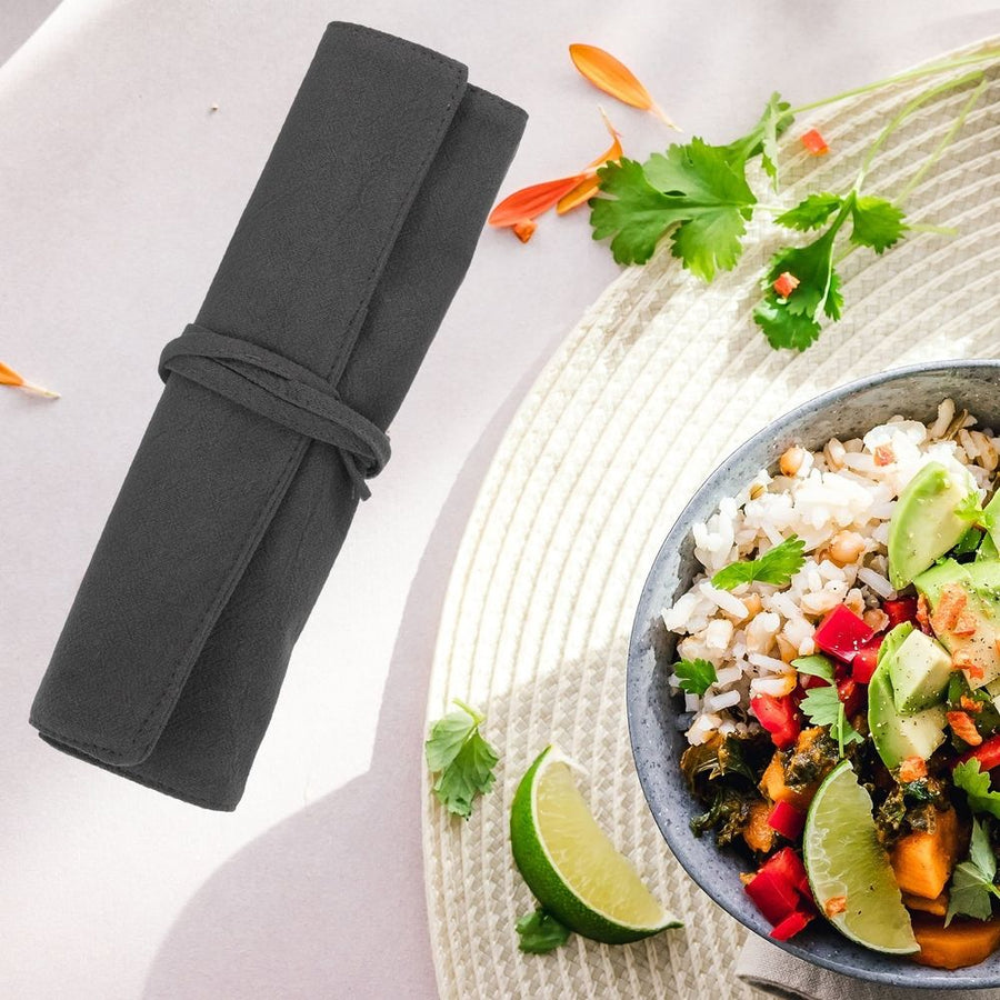 Practical Dark Grey Linen Cutlery Pouch for Travel and Storage