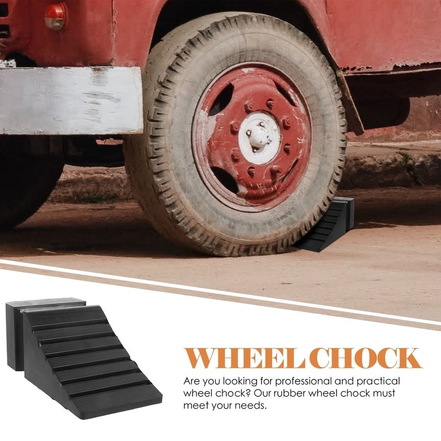 Black Rubber Wheel Chock for Vehicles, Portable Tire for Cars, Trailers, and Trucks Safety
