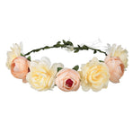 Women Rose Floral Crown Hair Wreath Leave Flower Headband with Adjustable Ribbon