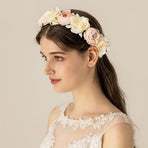Women Rose Floral Crown Hair Wreath Leave Flower Headband with Adjustable Ribbon