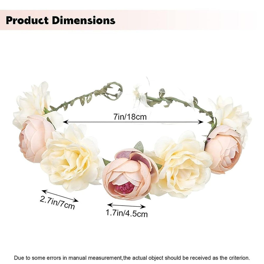 Women Rose Floral Crown Hair Wreath Leave Flower Headband with Adjustable Ribbon
