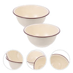 2Pcs White Enamel Soup Bowl Multipurpose Kitchen Basin for Cooking and Serving