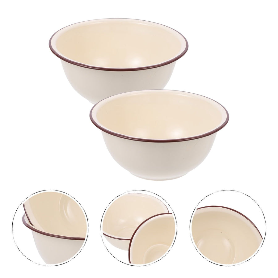 2Pcs White Enamel Soup Bowl Multipurpose Kitchen Basin for Cooking and Serving