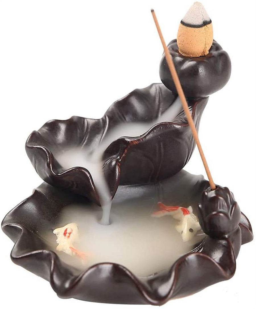 Ceramics Waterfall Incense Burner, Backflow Incense Burner,Incense Burner Holder, Koi Fish Incense Burner, Incense Burner