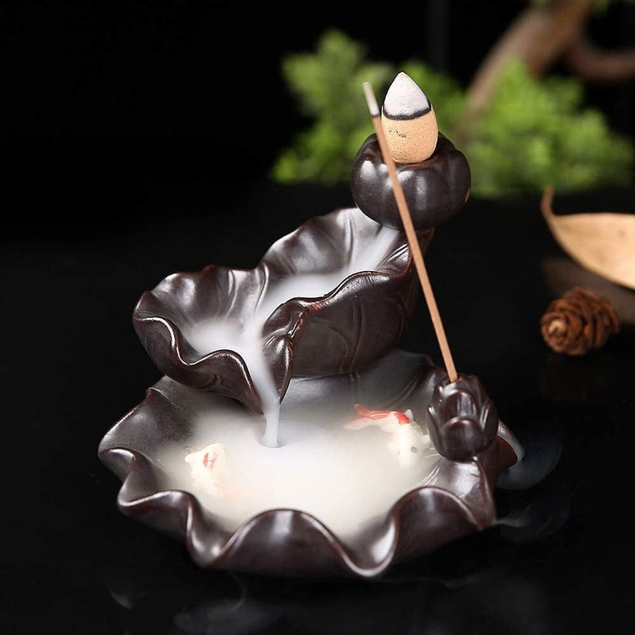 Ceramics Waterfall Incense Burner, Backflow Incense Burner,Incense Burner Holder, Koi Fish Incense Burner, Incense Burner