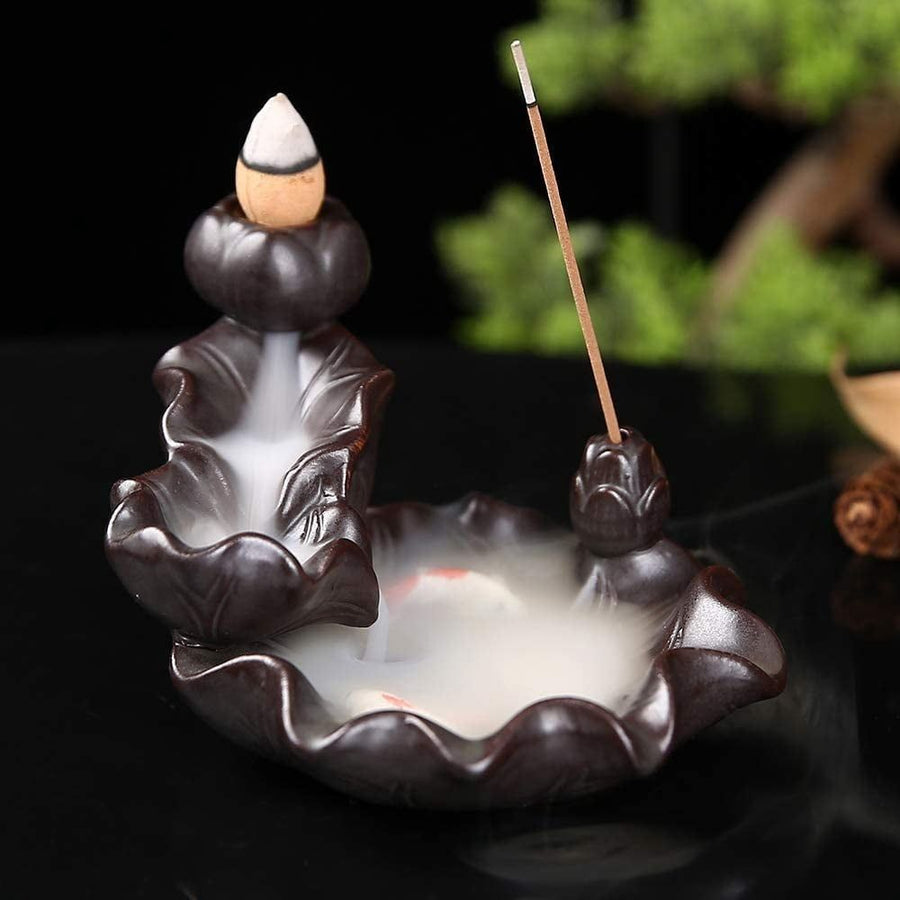 Ceramics Waterfall Incense Burner, Backflow Incense Burner,Incense Burner Holder, Koi Fish Incense Burner, Incense Burner
