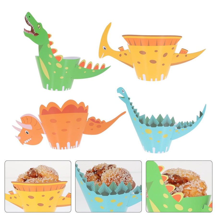 48pcs Dinosaur Cake Wrapper Creative Cupcake Wrapper Decor Cake Decoration