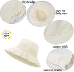 Distressed Sun Hats for Women Summer Casual Wide Brim Cotton Bucket Hat Beach Vacation Travel Accessories