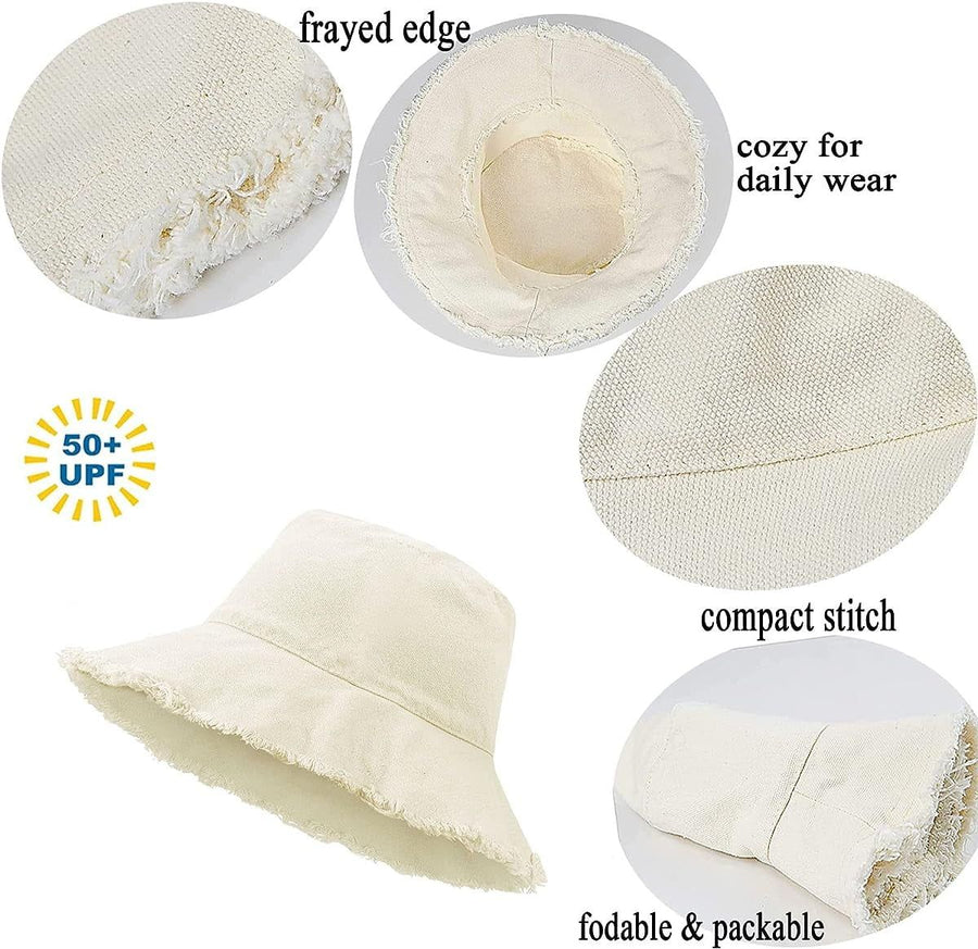 Distressed Sun Hats for Women Summer Casual Wide Brim Cotton Bucket Hat Beach Vacation Travel Accessories
