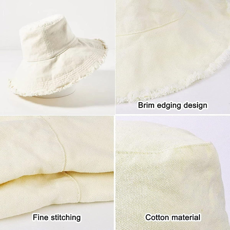 Distressed Sun Hats for Women Summer Casual Wide Brim Cotton Bucket Hat Beach Vacation Travel Accessories