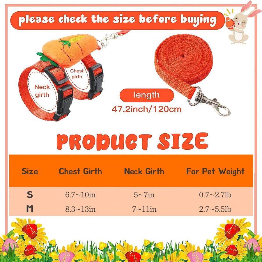 Adjustable Rabbit Harness and Leash Bunny Harness Leash Set Harness Leash for Rabbit Kitten Puppy Pig and Small Pet Animals