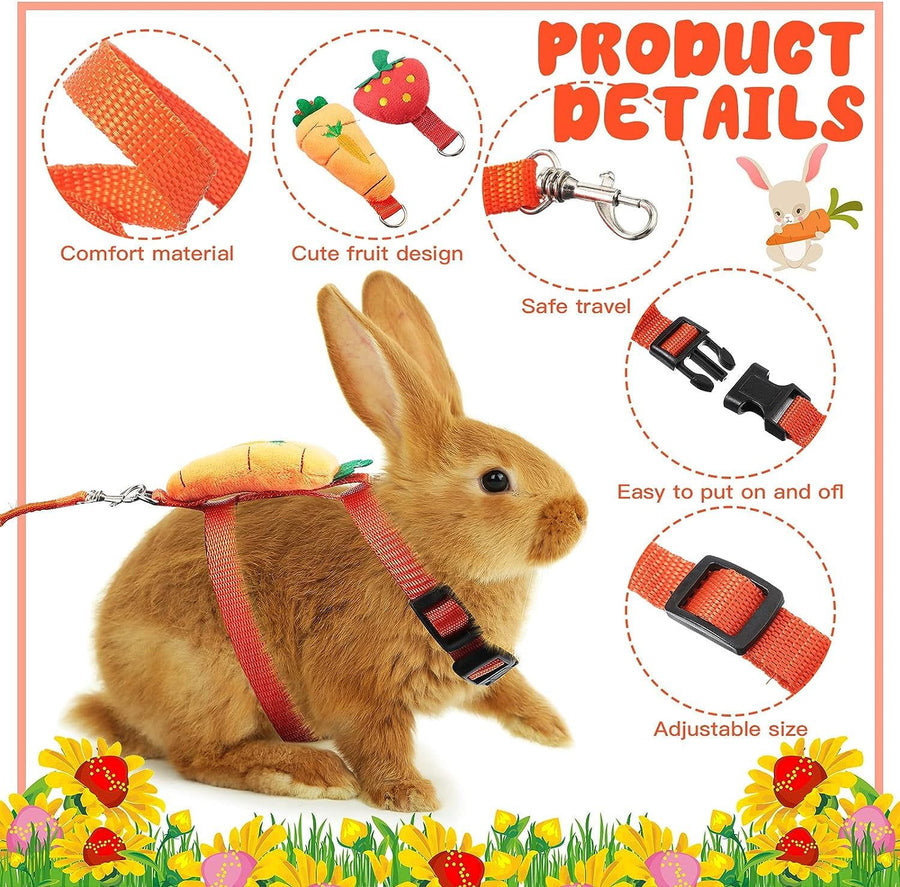 Adjustable Rabbit Harness and Leash Bunny Harness Leash Set Harness Leash for Rabbit Kitten Puppy Pig and Small Pet Animals