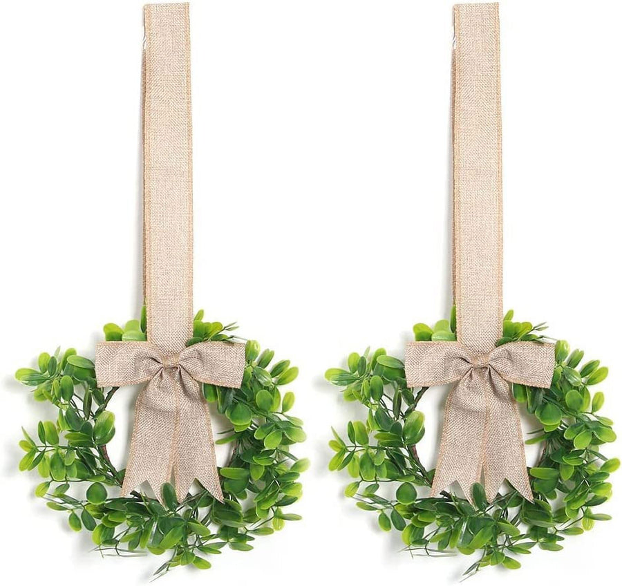Christmas Kitchen Cabinet Wreaths Decorative Boxwood Wreaths with Ribbon Artificial Greenery Wreath Small Farmhouse Wreaths for Kitchen