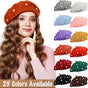 Pearl Beret Hat French Style Beanie Cap Solid Color Winter Hat for Women and Girls Casual Use