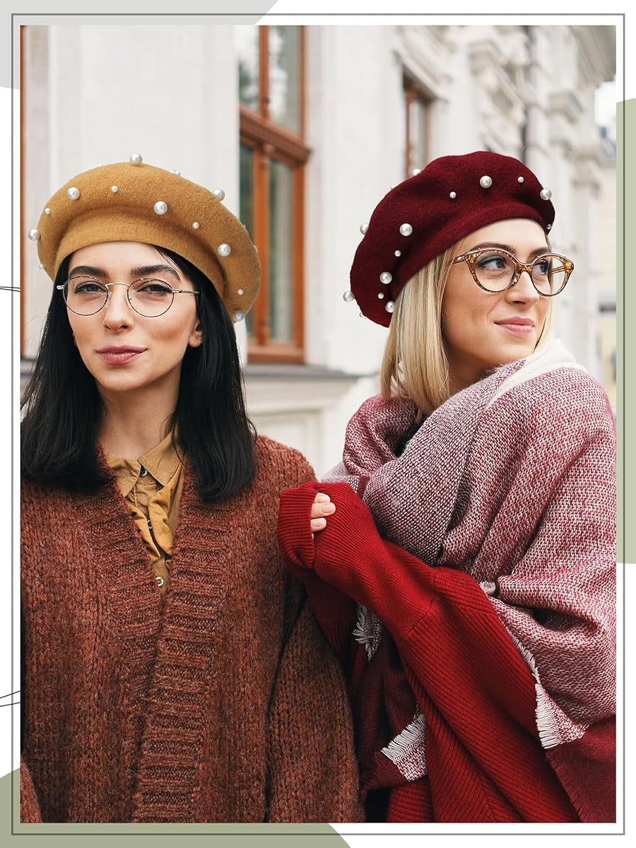 Pearl Beret Hat French Style Beanie Cap Solid Color Winter Hat for Women and Girls Casual Use