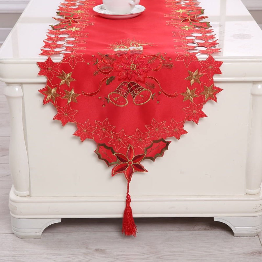 1PC Christmas Embroidered Table Runner Decorative Tablecloth Hollow Out Style Xmas Holiday Themed Table Flag