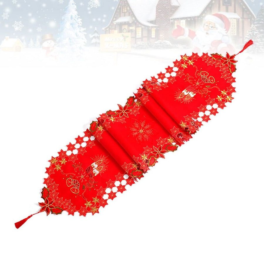 1PC Christmas Embroidered Table Runner Decorative Tablecloth Hollow Out Style Xmas Holiday Themed Table Flag