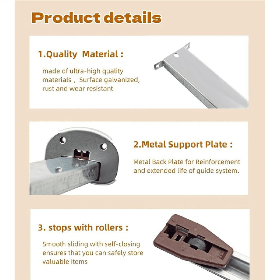 4X Metal Drawer Slide for Various Dressers and Nightstands, Drawer Track and Rail Kit with Metal Support Plate