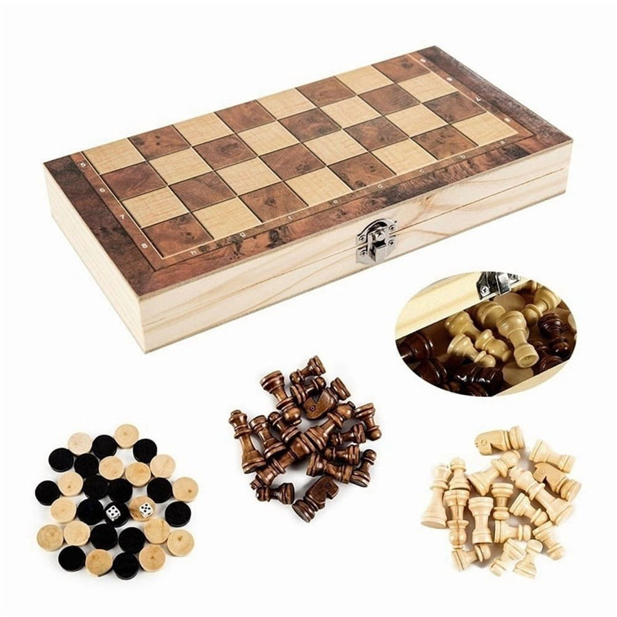 Chess Set 39x39 cm Wood Folding Board Game Chess Backgammon