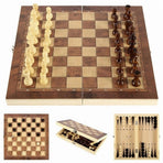 Chess Set 39x39 cm Wood Folding Board Game Chess Backgammon