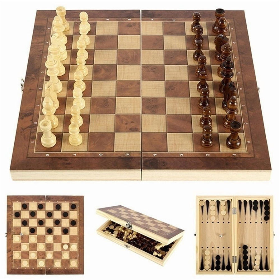 Chess Set 39x39 cm Wood Folding Board Game Chess Backgammon