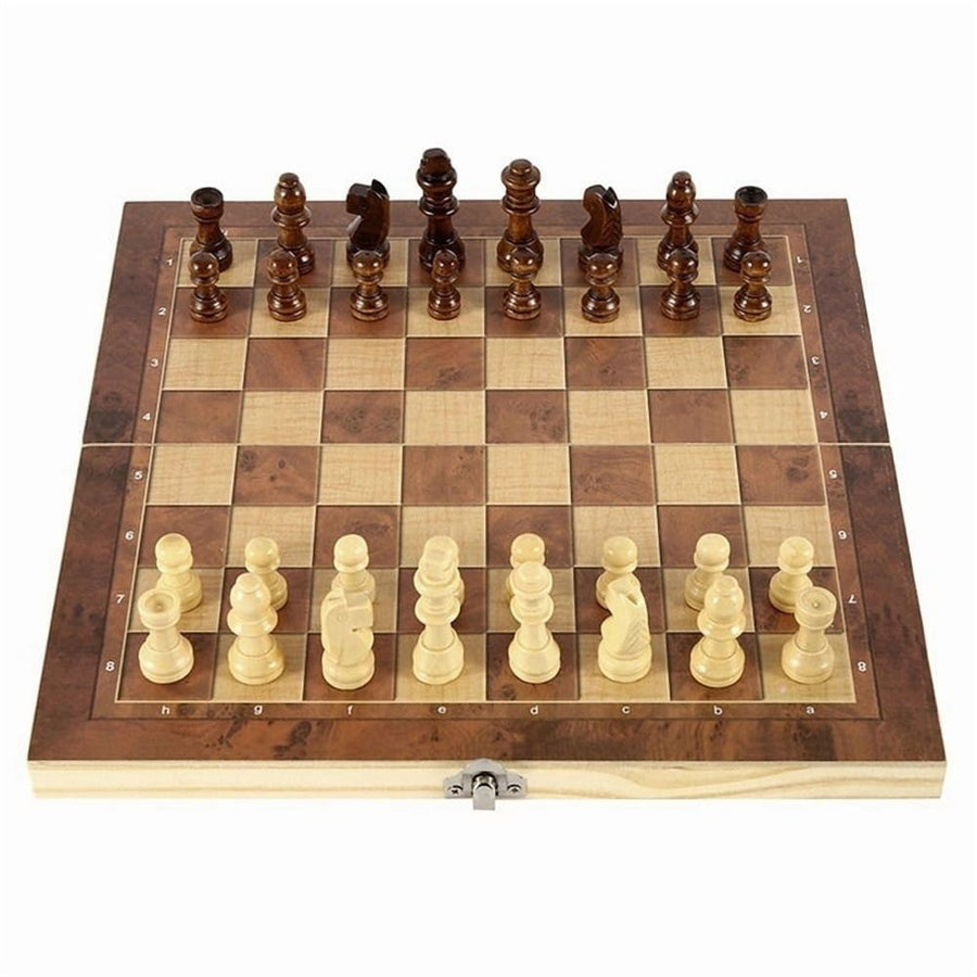 Chess Set 39x39 cm Wood Folding Board Game Chess Backgammon