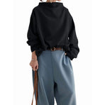 Womens Oversized Sweatshirts Stand Collar Pullover Long Sleeve Hoodies Tops Fall Fashion Outfits Clothes Black S