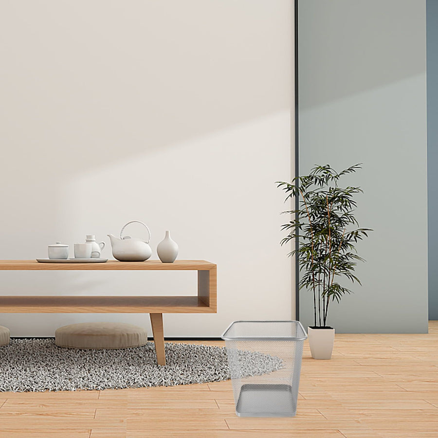 Wire Mesh Garbage Can Plated Silver Color with Open Mesh Design for Indoor Use
